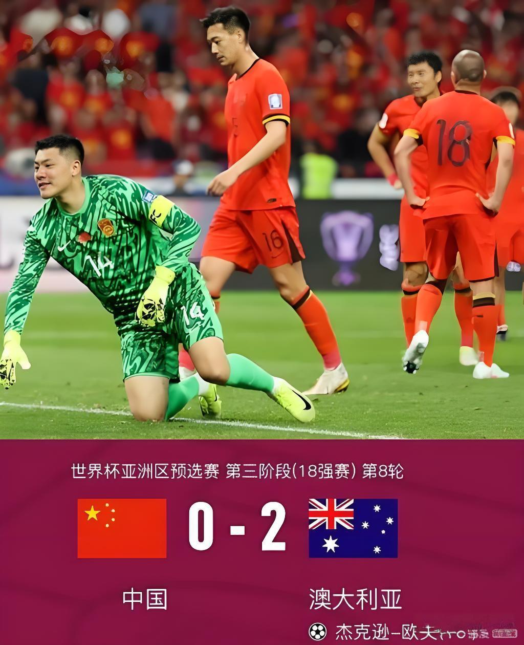 国足惨败澳大利亚出局无望